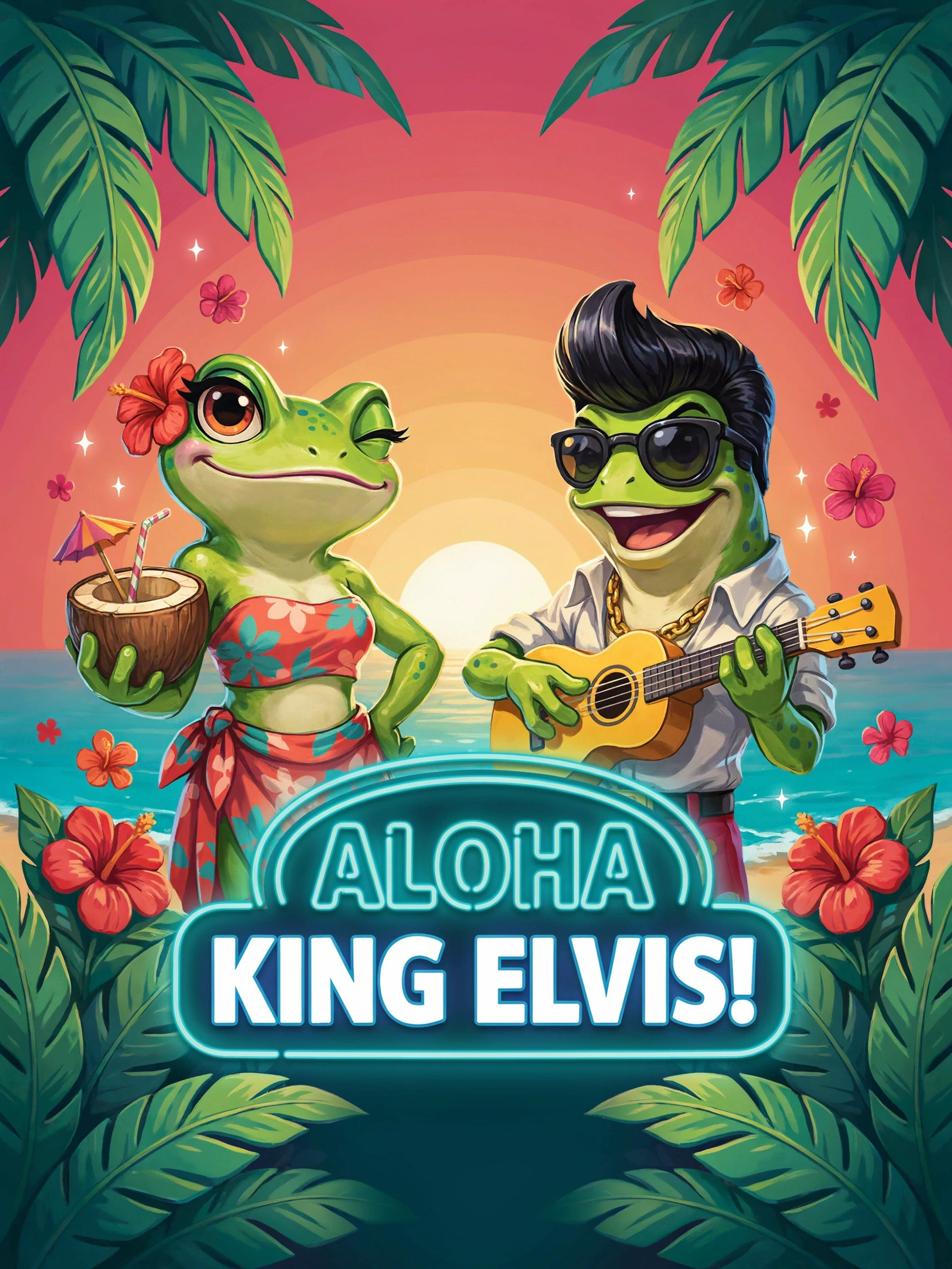 In-game art from the Aloha King Elvis pokie